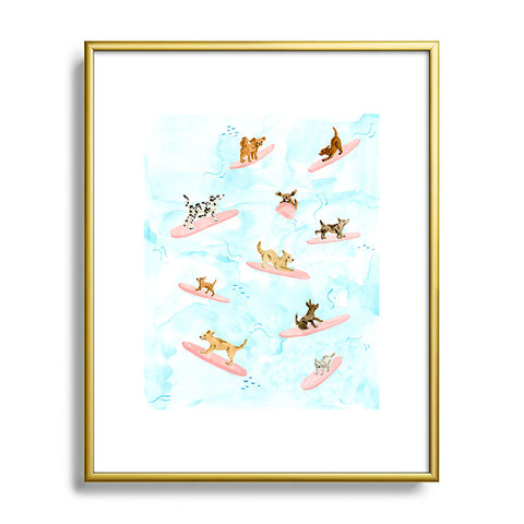Sabina Fenn Illustration Dogs Surfing Blue Metal Framed Art Print