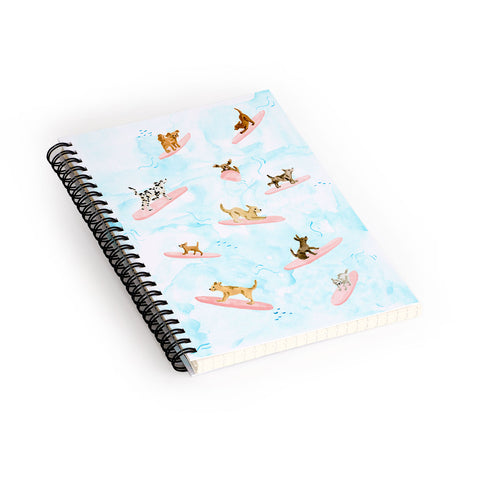 Sabina Fenn Illustration Dogs Surfing Blue Spiral Notebook