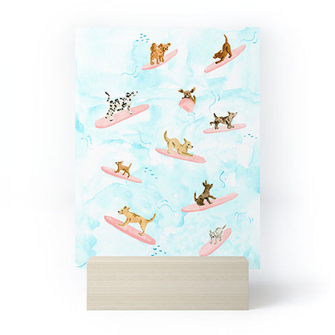 Sabina Fenn Illustration Dogs Surfing Blue Mini Art Print