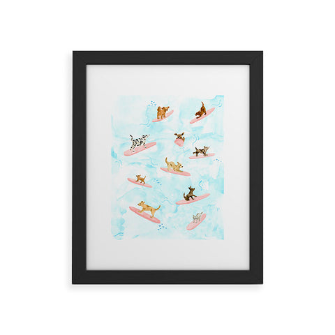 Sabina Fenn Illustration Dogs Surfing Blue Framed Art Print