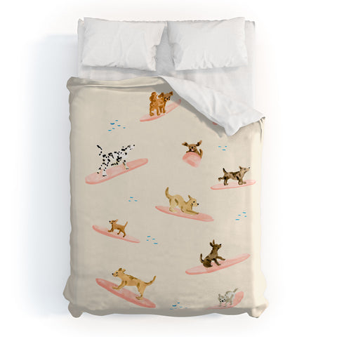 Sabina Fenn Illustration Dogs Surfing Duvet Cover