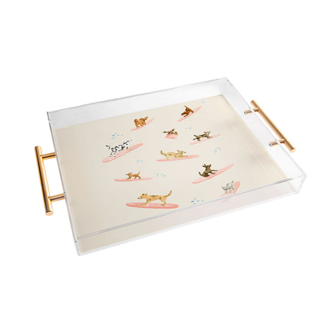 Sabina Fenn Illustration Dogs Surfing Acrylic Tray