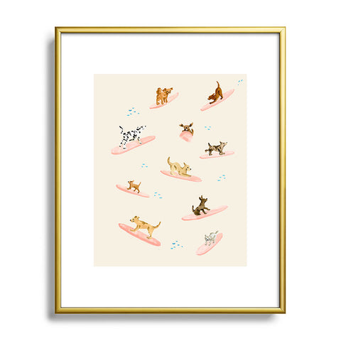 Sabina Fenn Illustration Dogs Surfing Metal Framed Art Print
