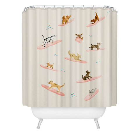 Sabina Fenn Illustration Dogs Surfing Shower Curtain