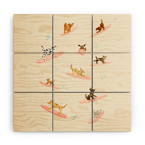 Sabina Fenn Illustration Dogs Surfing Wood Wall Mural