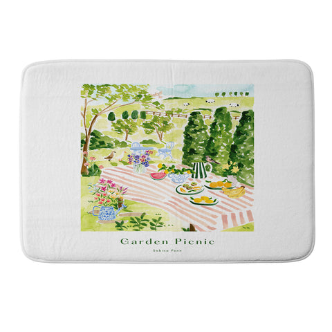 Sabina Fenn Illustration Garden Picnic Memory Foam Bath Mat