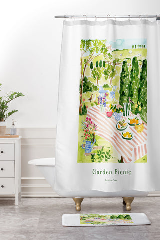 Sabina Fenn Illustration Garden Picnic Shower Curtain And Mat