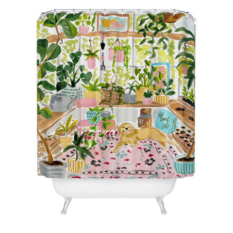 Sabina Fenn Illustration Greenhouse Dog Shower Curtain