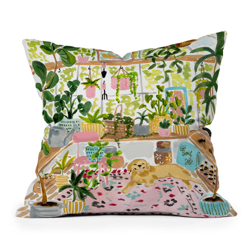 Sabina Fenn Illustration Greenhouse Dog Outdoor Throw Pillow