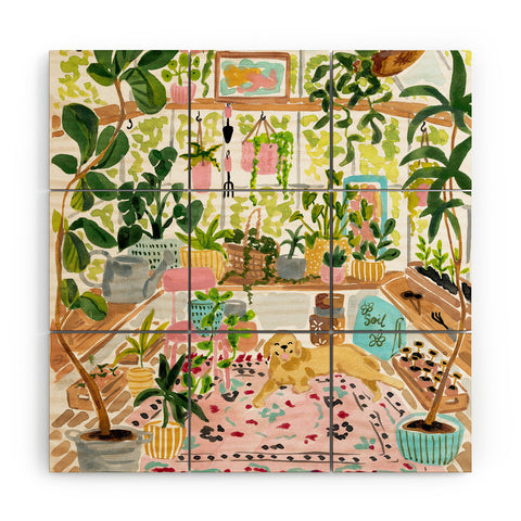 Sabina Fenn Illustration Greenhouse Dog Wood Wall Mural