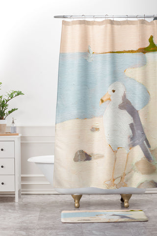 Sabina Fenn Illustration Seagull Shower Curtain And Mat