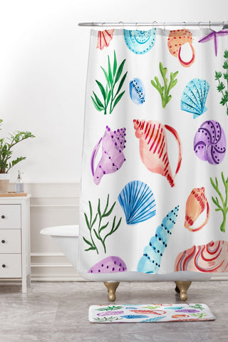 Sabina Fenn Illustration Seashells I Shower Curtain And Mat