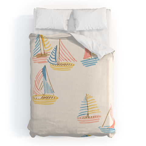 Sabina Fenn Illustration Striped sailboats Duvet Cover