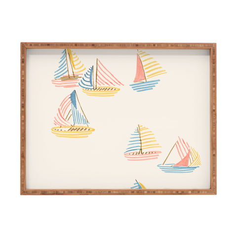 Sabina Fenn Illustration Striped sailboats Rectangular Tray