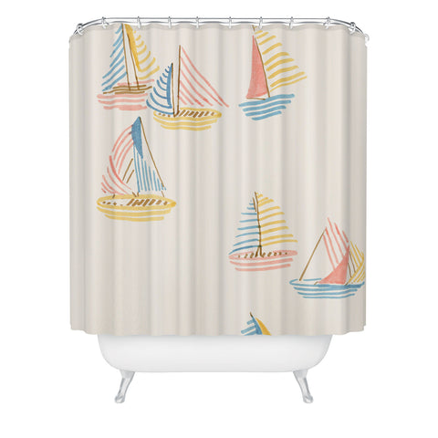 Sabina Fenn Illustration Striped sailboats Shower Curtain