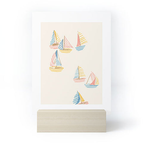 Sabina Fenn Illustration Striped sailboats Mini Art Print