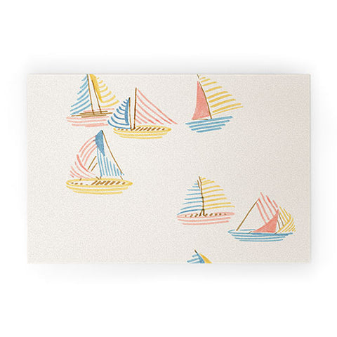Sabina Fenn Illustration Striped sailboats Welcome Mat