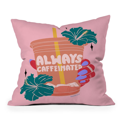 Sagepizza ALWAYS CAFFEINATED Outdoor Throw Pillow