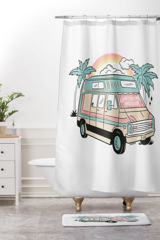 Sagepizza LIVIN FOR THE WEEKEND Shower Curtain And Mat