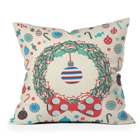 Sam Osborne Christmas Wreath Outdoor Throw Pillow