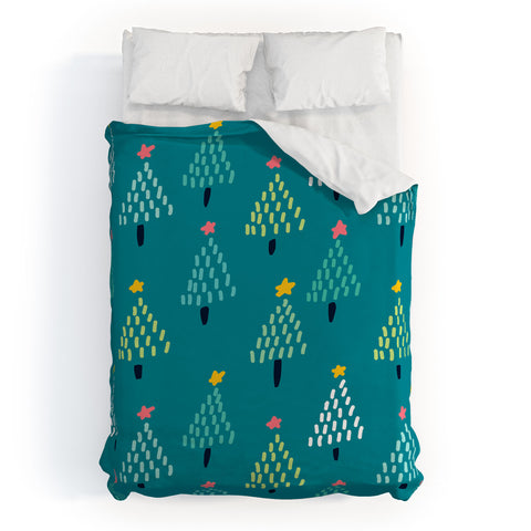 Sam Osborne Dotty Christmas Trees Evergreen Duvet Cover