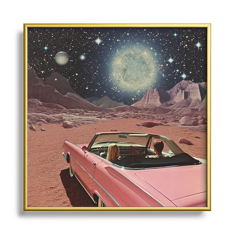 Samantha Hearn Pink Car in Space Vintage Square Metal Framed Art Print