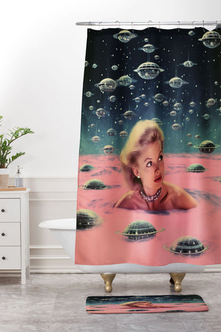 Samantha Hearn Pink Pool Vintage Collage Art Shower Curtain And Mat