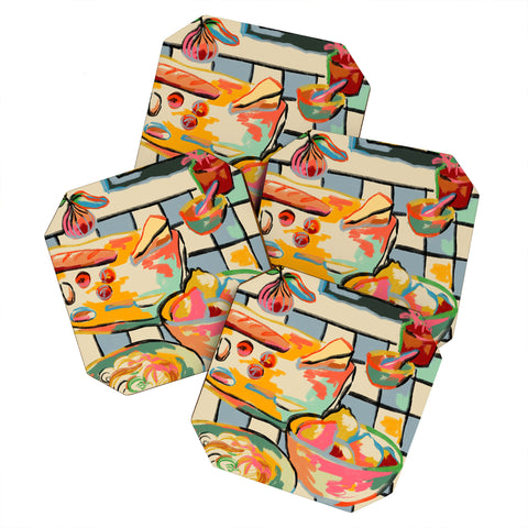 sandrapoliakov BREAD AND PASTA LOVE Coaster Set