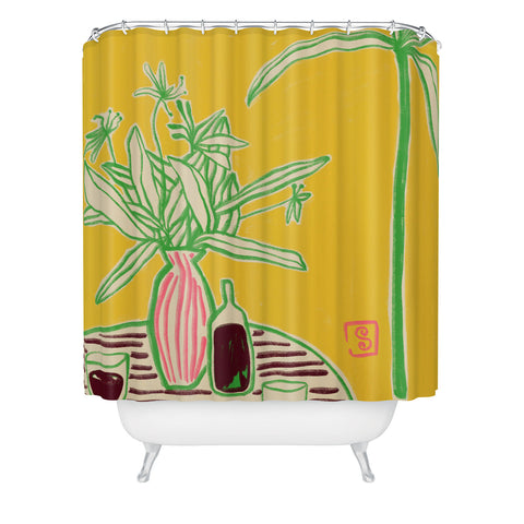 sandrapoliakov CONVERSATION BY THE SEA Shower Curtain