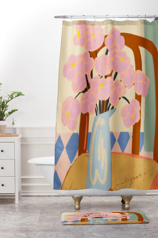 sandrapoliakov FLOWERS ON A CHAIR Shower Curtain And Mat