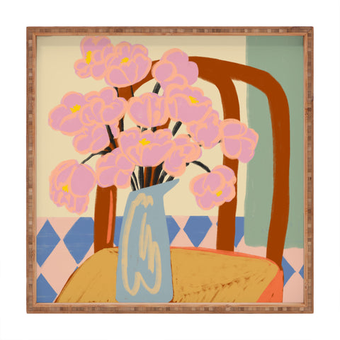 sandrapoliakov FLOWERS ON A CHAIR Square Tray