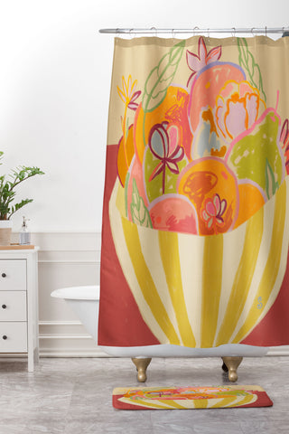 sandrapoliakov FRUIT AND FLOWER BOWL Shower Curtain And Mat