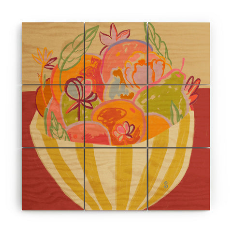 sandrapoliakov FRUIT AND FLOWER BOWL Wood Wall Mural