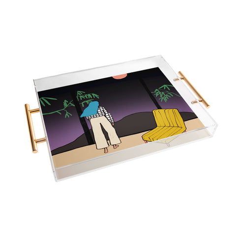 sandrapoliakov FULL MOON MOUNTAIN Acrylic Tray