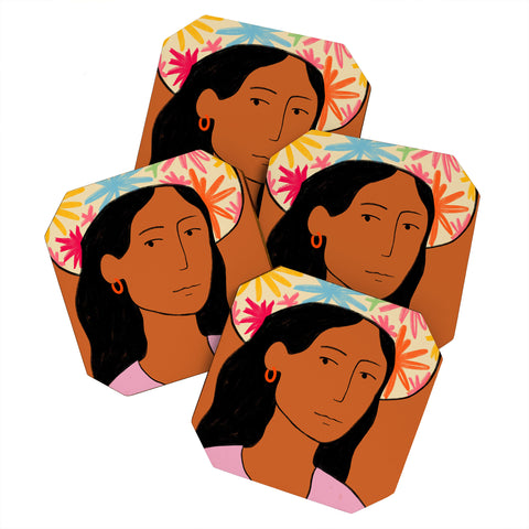 sandrapoliakov GIRL IN A HAT Coaster Set