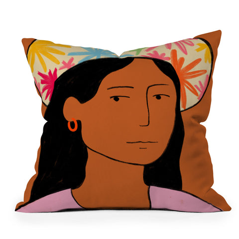 sandrapoliakov GIRL IN A HAT Outdoor Throw Pillow