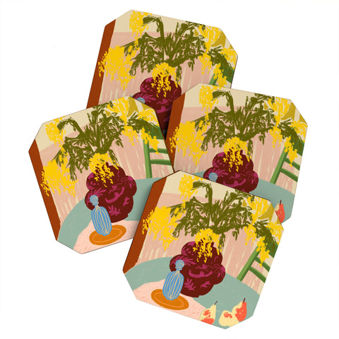 sandrapoliakov MIMOSAS STILL LIFE Coaster Set