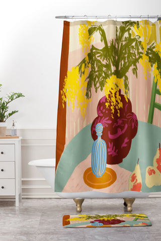 sandrapoliakov MIMOSAS STILL LIFE Shower Curtain And Mat