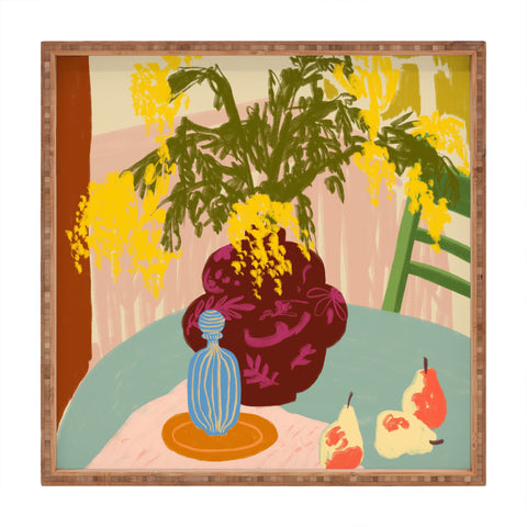 sandrapoliakov MIMOSAS STILL LIFE Square Tray