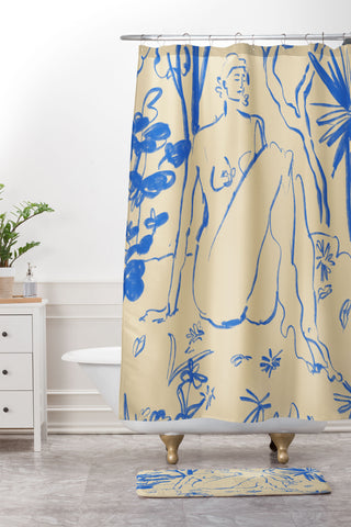 sandrapoliakov MYSTICAL FOREST BLUE Shower Curtain And Mat