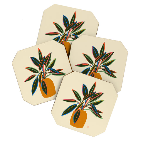 sandrapoliakov PLANT WITH COLOURFUL LEAVES Coaster Set
