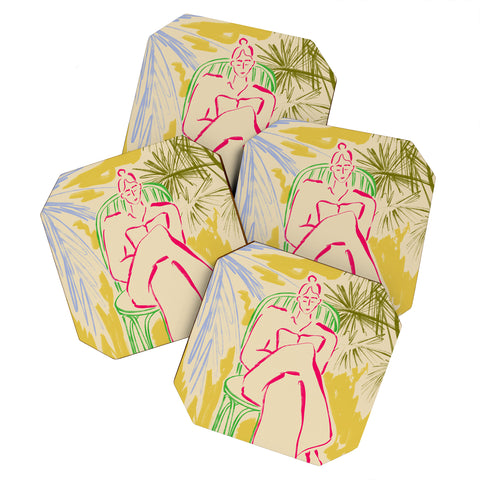 sandrapoliakov READING AMONG PALM TREES Coaster Set