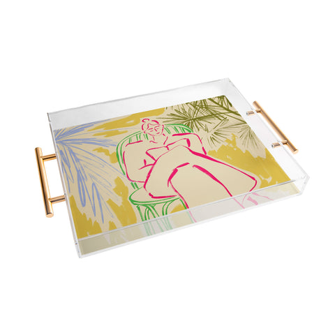 sandrapoliakov READING AMONG PALM TREES Acrylic Tray