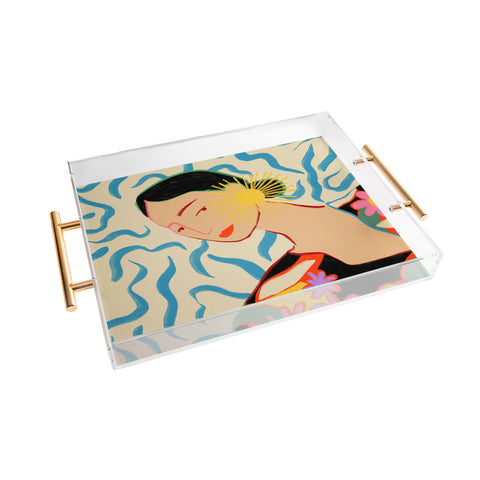 sandrapoliakov SMILING WOMAN AND SUNSHINE Acrylic Tray