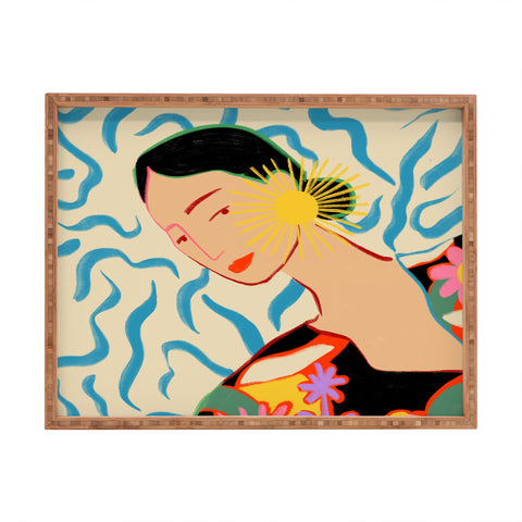 sandrapoliakov SMILING WOMAN AND SUNSHINE Rectangular Tray