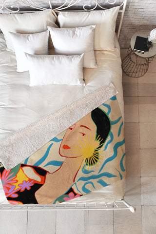 sandrapoliakov SMILING WOMAN AND SUNSHINE Fleece Throw Blanket