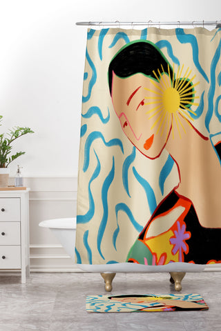 sandrapoliakov SMILING WOMAN AND SUNSHINE Shower Curtain And Mat