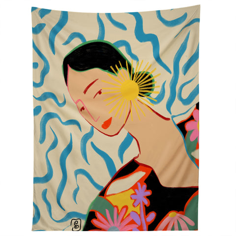sandrapoliakov SMILING WOMAN AND SUNSHINE Tapestry