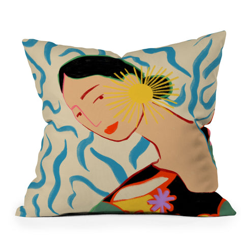 sandrapoliakov SMILING WOMAN AND SUNSHINE Throw Pillow