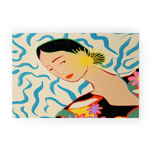 sandrapoliakov SMILING WOMAN AND SUNSHINE Welcome Mat